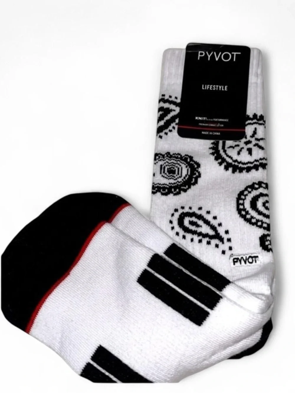 NWT Paisley White Black Crew socks